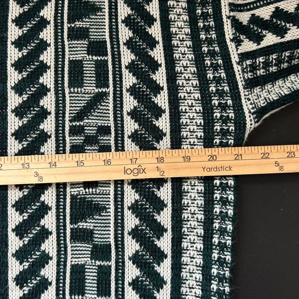 Vintage Geometric Knit Sweater Dark Green Cream Retro Pullover Mens Large